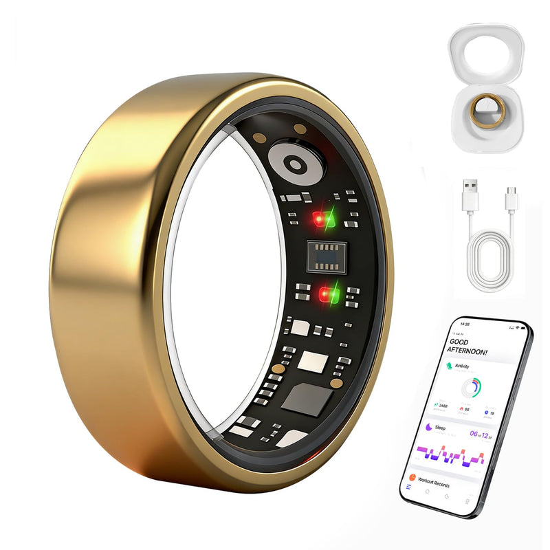 Smart Ring Gen 3 for Women Men, IP68 Waterproof Health Tracker Gold,8 | Fitness Rings with Free App No Subscription Fee, Stress & Sleep Monitor, Heart Rate & Step Tracking, Android/iOS Compatible 8
