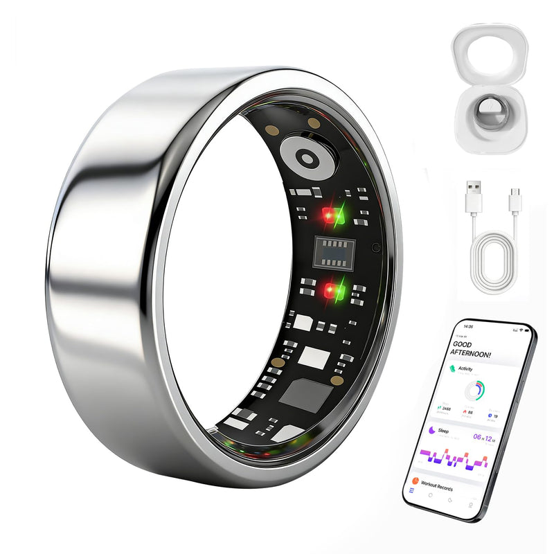 Smart Ring for Women Men, IP68 Waterproof Health Tracker with No Subscription Fee, Sleep and Stress Monitoring, Activity Fitness Ring, Android/iOS Compatible(Silver,10)