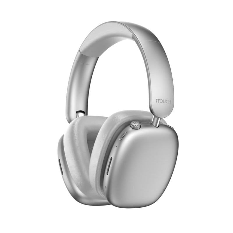 iTouch Pulse Vibe PRO Wireless Over-Ear Bluetooth Headphones with Active Noise Cancellation, 63H Playtime, 40mm Drivers, Dual Device Pairing, Foldable, USB-C Charging, AUX Wired Mode (Silver) Silver