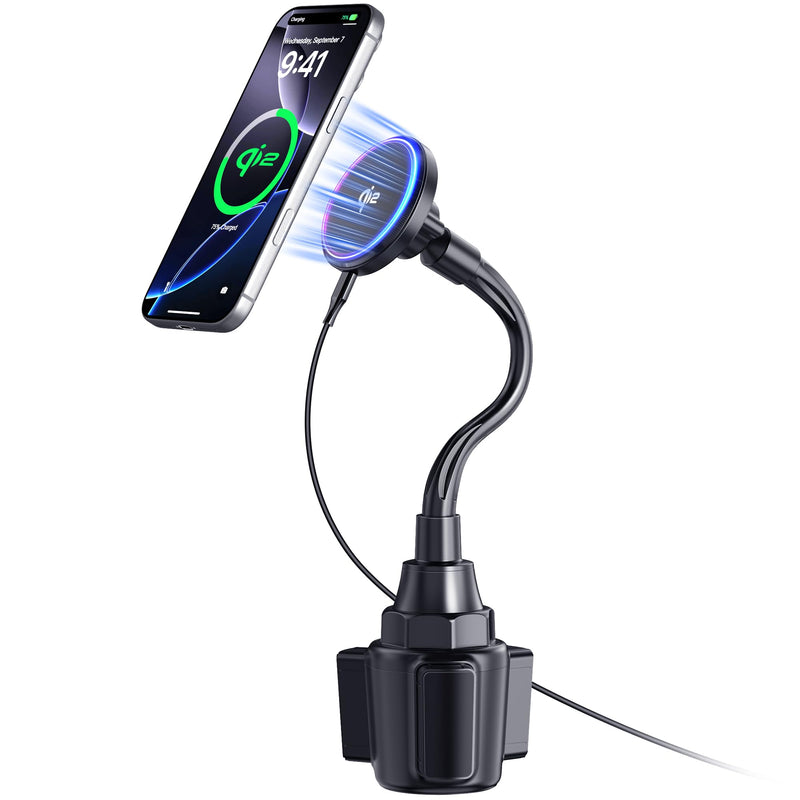 Upgraded Qi2 15W for Magnetic Cup Holder Charger, [More Stable & Faster Charging] Magnetic Car Mount Charger 15W Fast Charging with Adjustable Gooseneck for iPhone 17 Pro Max Air 16-12 Series