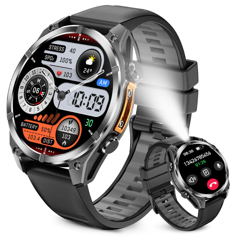 Military Smart Watches for Men, 1.43" AMOLED Fitness Watch with Compass | 24/7 Heart Rate, SpO2 Monitor, Sleep Tracker, Answer/Make Calls, 100+ Sport Modes, Smart Watches for Android iOS
