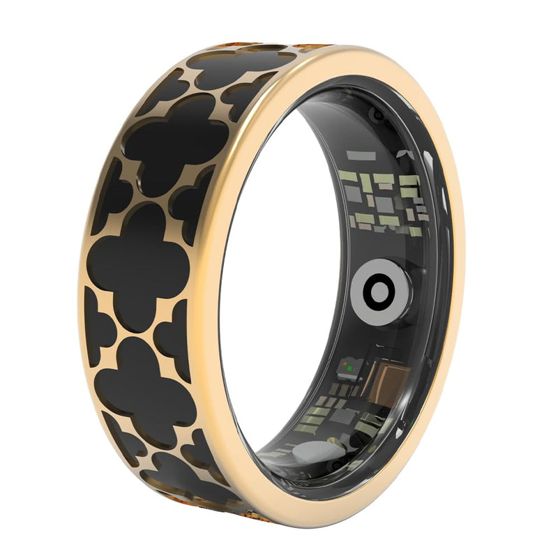 Smart Ring, Classic Clover Fitness Trackers, Large-Capacity Battery, Fitness/Sleep/Stress/Temperature Tracker for Women & Men, 5ATM Waterproof, iOS & Android Compatible, Black, APP Fees (7) 7