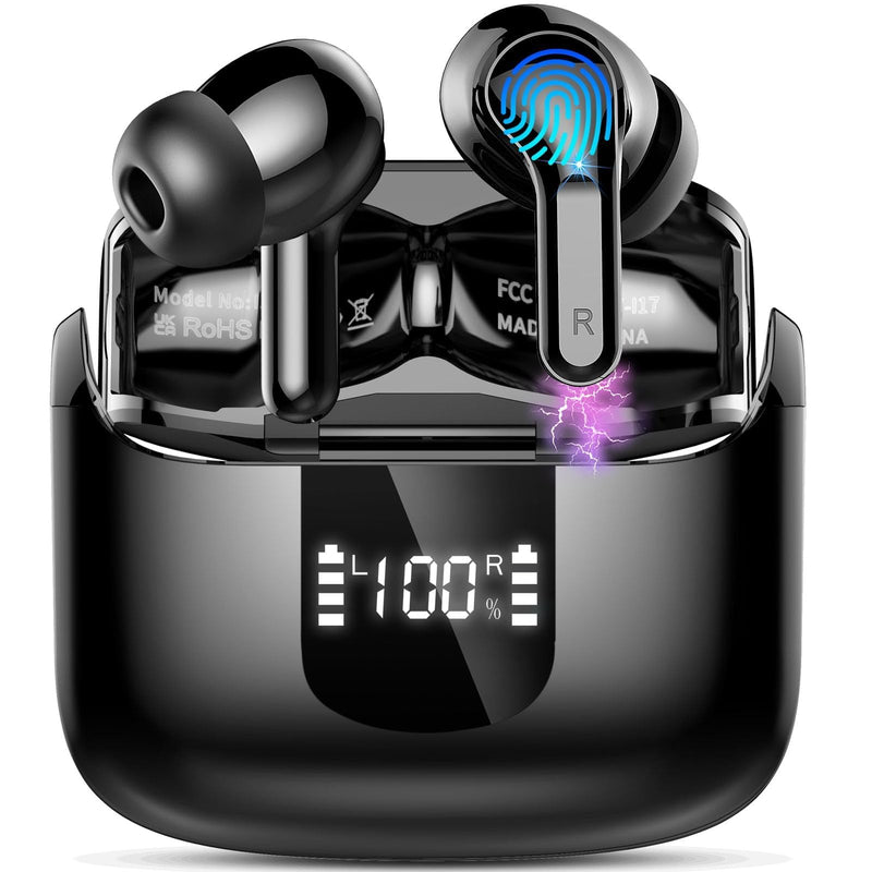 Wireless Earbuds, 2026 Bluetooth 5.4 Headphones NEW Ear Buds 40H Bass Stereo in-Ear Earphones ENC Noise Cancelling Earbuds with 4 HD Mic, USB-C LED Display IP7 Waterproof Sport Headset for Android iOS Dark Black