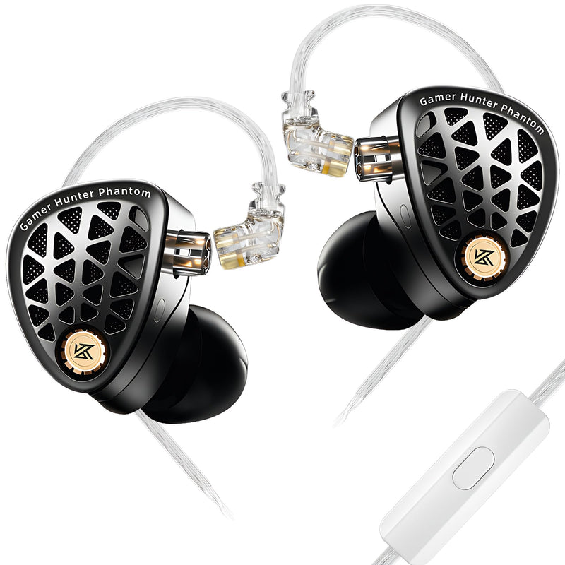 KZ Phantom Gaming Earbuds Hi-Fi Metal IEMs, Earphones, in-Ear Headphones with Large Dynamic Driver, Sound Effect Adjustment, Detachable and Replaceable Silver-Plated Cable (Black, with Microphone) Black