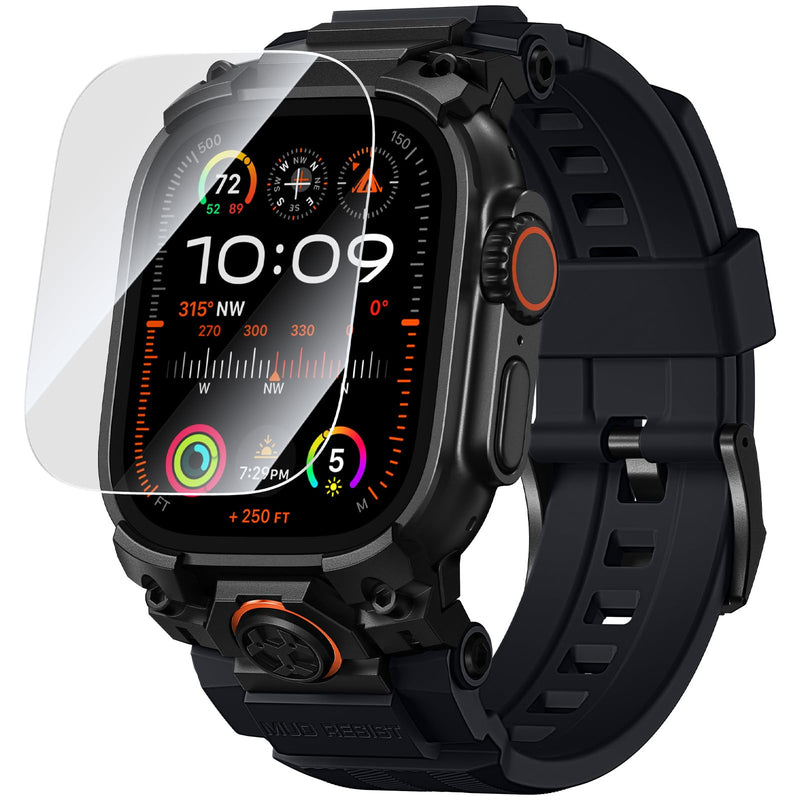 Bandletic Sport Bands Compatible with Apple Watch Ultra 3 2 1 49mm Band Men | Soft Silicone Strap with Screen Protector, Stainless Steel Connector, Only Fit for iWatch Ultra 49mm bands, Black/Black