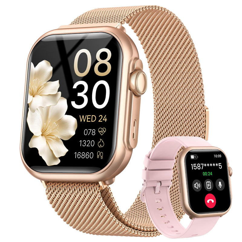 Smart Watch for Women for iPhone Android:1.85" Smartwatch Fitness Tracker | Make/Answer Call Sleep Heart Rate SpO2 Blood Pressure Monitor IP68 Waterproof 120+Sport Mode 1000mAh Battery 2Bands Pinksand 1.85