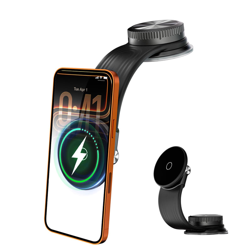 CloudValley Magnetic Car Mount with 15W Fast Charging, 360° Adjustable Bendable Aluminum Arm, Dashboard & Windshield Wireless Charger Phone Holder with Upgraded Silicone Adhesive Pad for iPhone Magnetic Wireless Car Charger