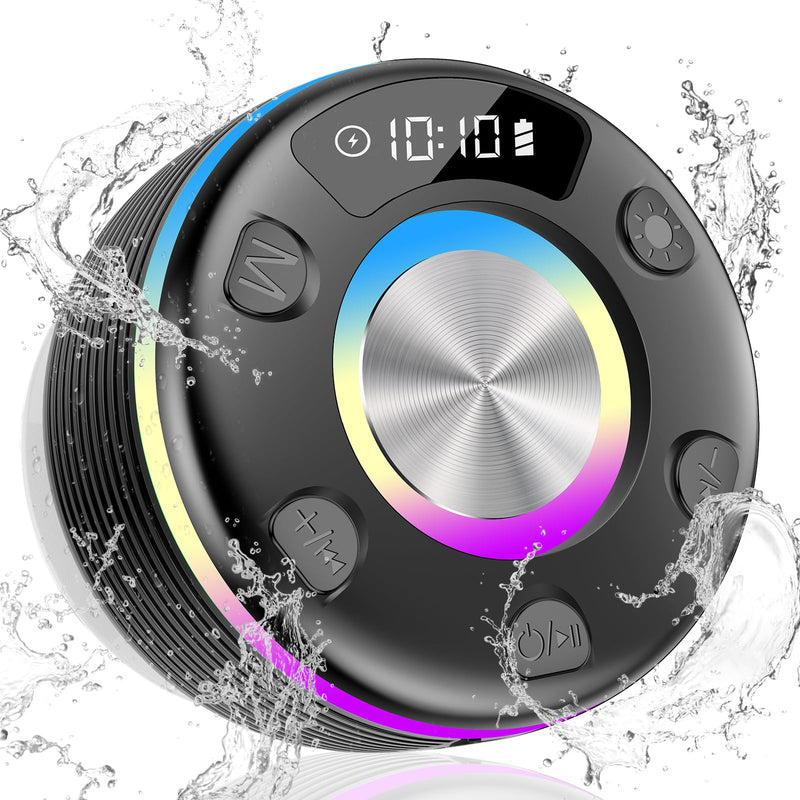 OYIB Bluetooth Shower Speaker, Portable Bluetooth Speaker 360° HD Sound, RGB Lights, IPX7 Waterproof Wireless Speaker with Suction Cup and Mic, Shower Radio for Party/Outdoor/Travel/Gifts/Black Deep Black
