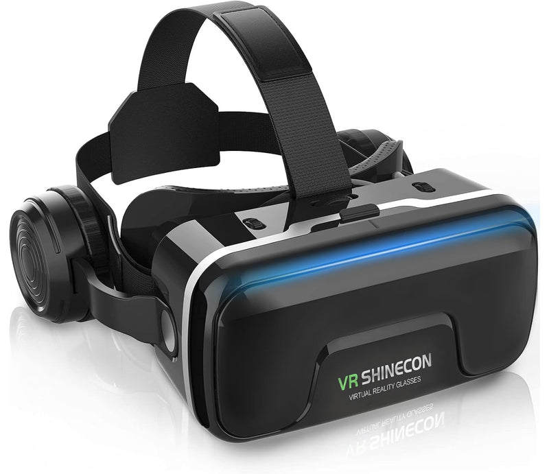 VR Headset with Built-in Headphones, 120° FOV Aspheric Lenses for 4.7-7" Smartphones, 3D VR Glasses Adjustable Focus/IPD, Compatible iPhone Android