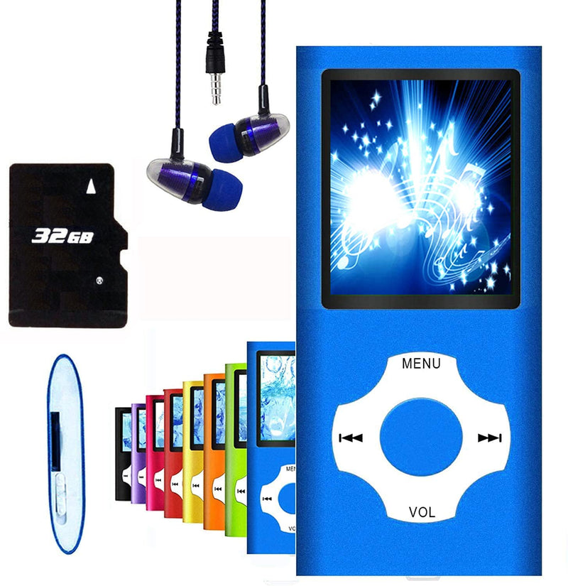 [AUSTRALIA] - MP3 Player, Hotechs MP3 Music Player with 32GB Memory SD Card Slim Classic Digital LCD 1.82'' Screen MINI USB Port with FM Radio, Voice Record Blue 