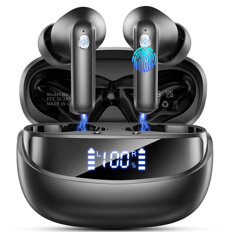 2026 Wireless Earbuds 5.4, Bluetooth Headphones HiFi Stereo, 50H Playtime | In-Ear Headphones with 4 ENC Noise Cancelling Mics, IP7 Waterproof Wireless Headphones, Earbuds for iOS/Android, LED Display Midnight Black