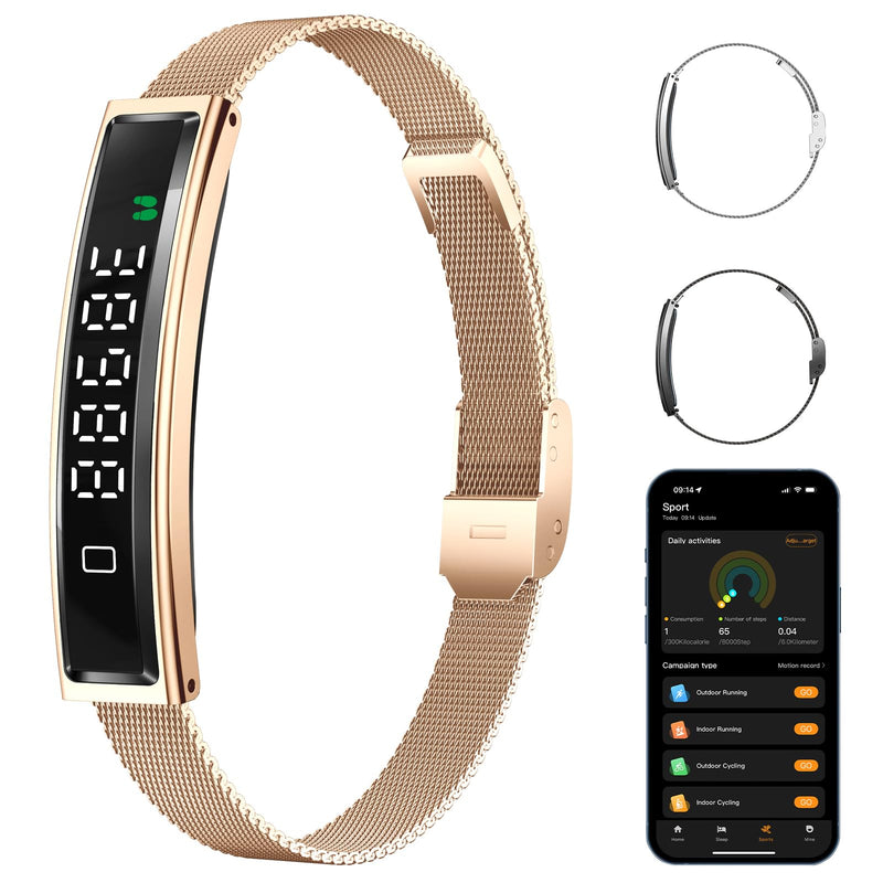 Smart Bracelet,Activity&Fitness Trackers,Touch Screen/Sleep Tracker/Heart Rate/Blood Oxygen,5ATM Waterproof,Multiple Sports Modes,Free App for iOS Android Rose Gold