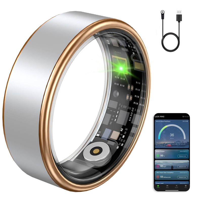 Smart Ring Fitness Tracker Ring for Women & Men, Sleep/Step/Blood Oxygen/Heart Rate Monitor, Long-Lasting Battery Sleep Ring, No Subscription Fee, Compatible with Android & iOS (Matte Silver, #7)