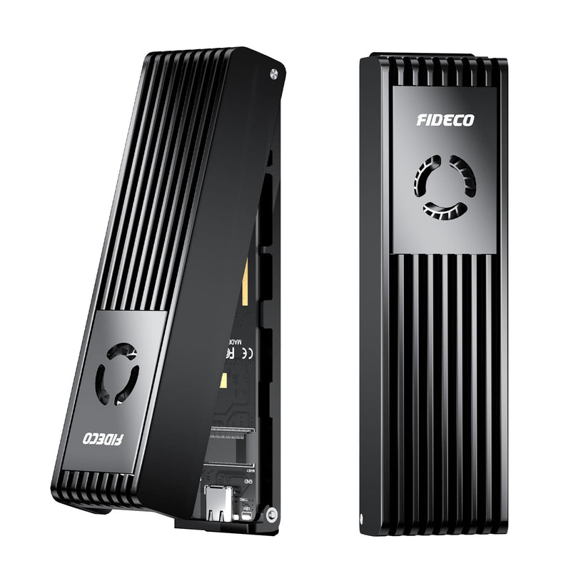 FIDECO M.2 NVMe SATA SSD Enclosure, M.2 NVMe to USB Adapter with Cooling Fan, USB 3.2 Gen 2 (10Gbps) SSD Reader for M & M+B Key, Support UASP and Trim, Tool-Free Installation (Black, NVMe SATA) Black
