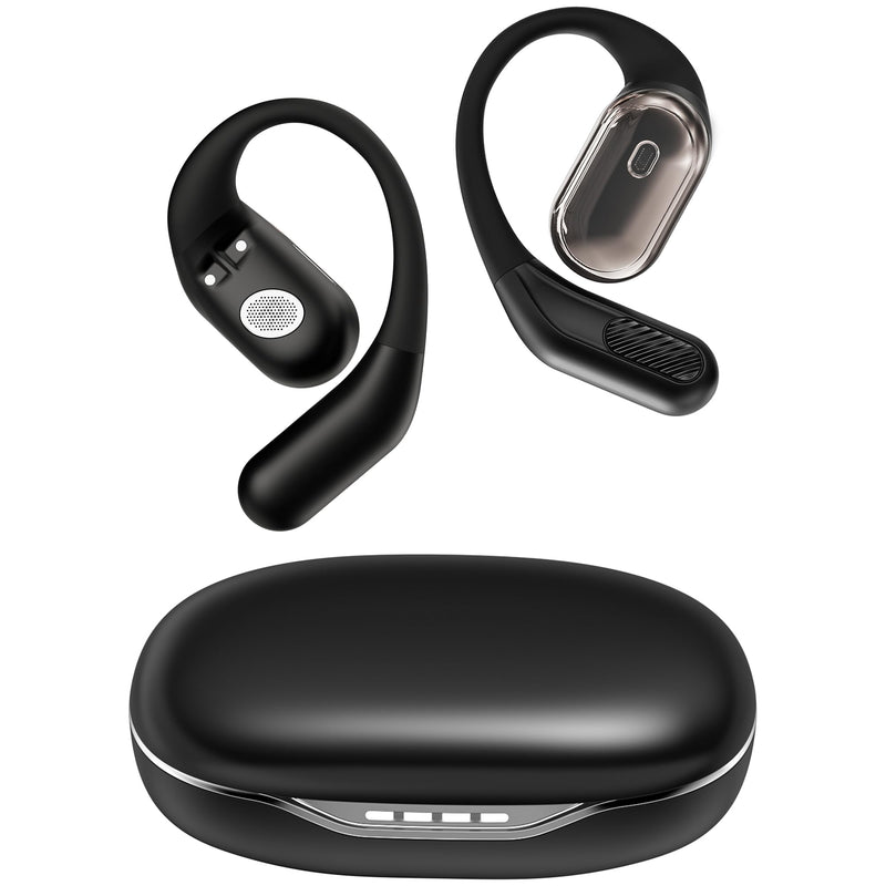 Open Ear Headphones, Over Ear Earbuds with Ear Hooks, True Wireless Bluetooth 6.0 Earphones with Mics, Stereo Sound, Ultra-Comfort, 60H Playtime, IPX7 Waterproof Ear Buds for Running Workout Black