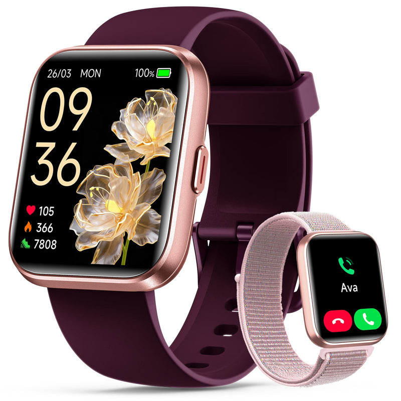 Smart Watches for Women, 1.83" Alexa Smart Watch for Android Phones & iPhones with Calls/Messages, 120+ Sport Modes Fitness Watches for Women Men with Heart Rate Monitor, Sleep/Activity/Health Tracker Burgundy