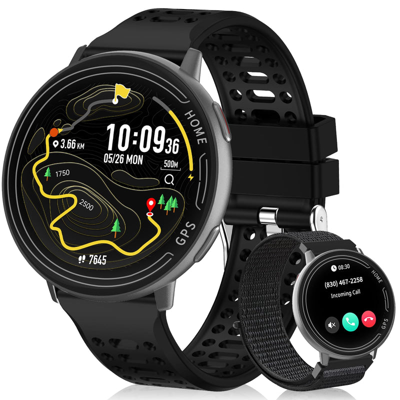 GPS Smart Watch for Men, 1.39" AMOLED Screen Smartwatches, GPS, AI, Bluetooth Call & Text, Health, 100+ Sport Modes Sleep 3ATM Waterproof Activity Fitness Tracker, Smartwatch for Android iPhone Black