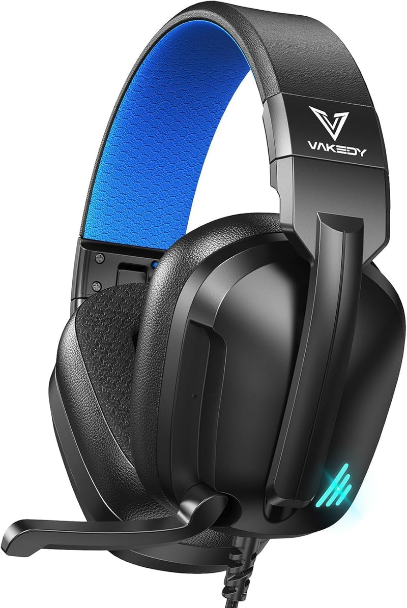 Vakedy Wired Gaming Headset for PC, PS5, PS4, Switch, Gaming Headphones with Noise Canceling Microphone,Computer Headsets with 3.5mm Audio Jack,Folding Design (Black/Blue) Black/Blue