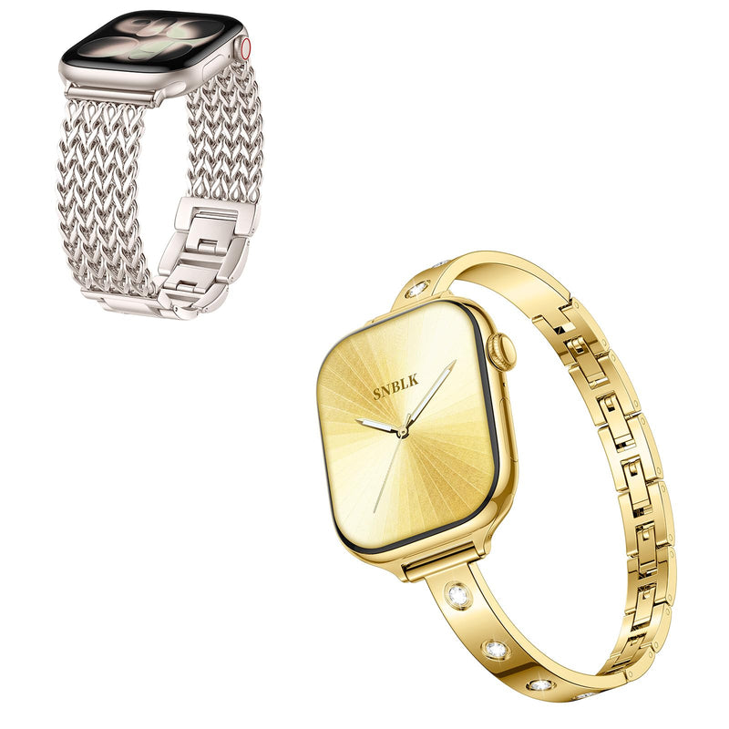 SNBLK 2 Pack Dressy Metal Bands Compatible with Apple Watch Bands for Women 40mm 42mm 41mm 38mm 44mm 46mm 45mm 49mm