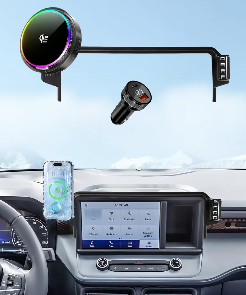 25W Car Mount Charger for Ford Maverick 2022-2024 8-Inch Screen | 2022-2024 Ford Maverick Qi2.2 25W MagSafe Fast Charging Cell Phone Holder Accessories,with Cooling Fan＆54W Fast Adapter Magsafe+Qi2 25W Fast Charging