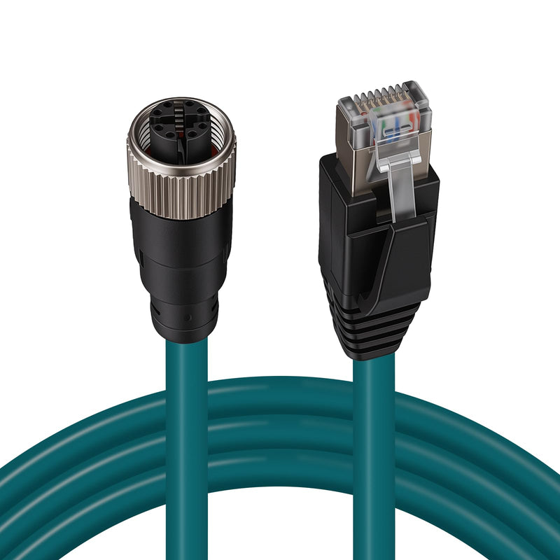 M12 X-Coded 8-Pin Female to RJ45 Male Ethernet Connector Cable, 5m | CAT6A 10Gbps Shielded 26AWG IP67 Waterproof Industrial Ethernet Adapter Cable for PLC, Machine Vision and Automation Systems Female X-8Pin to Male RJ45