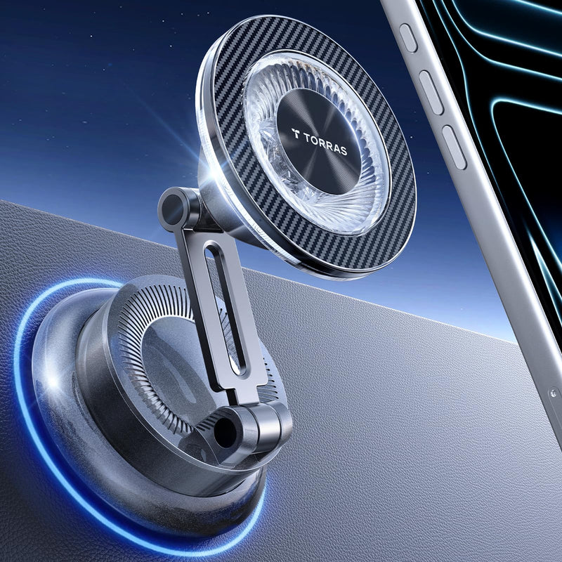 TORRAS 2026 Upgraded Vacuum Car Phone Holder for MagSafe Car Mount [98+ LBS Strongest Suction | 24 N58 Magnets] 360° Adjustable Magnetic Phone Holders for Your Car, for iPhone 17-12 Pro Max Plus Air Diamond Black