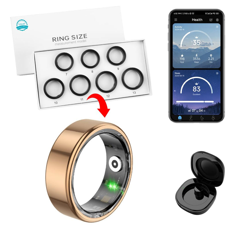 COLMI R02 Smart Ring with Sizing Kit - No Subscription Fee - Sleep, Heart Rate, SpO2 Monitor - Health Tracking. (Rose Gold 7#)