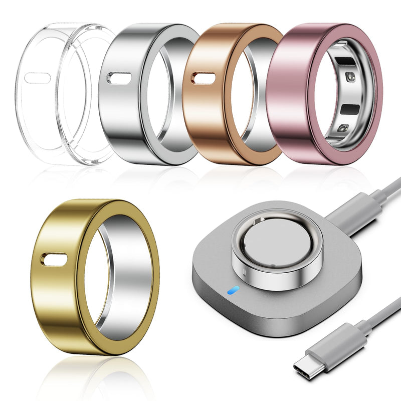 5 Pack Covers + Charger Compatible with Oura Ring Gen 4 Size 8, Scratch-Resistant Protective Case and Fast Charging for Aura Ring 4 Accessories (Not for Oura Ring 4 Ceramic)