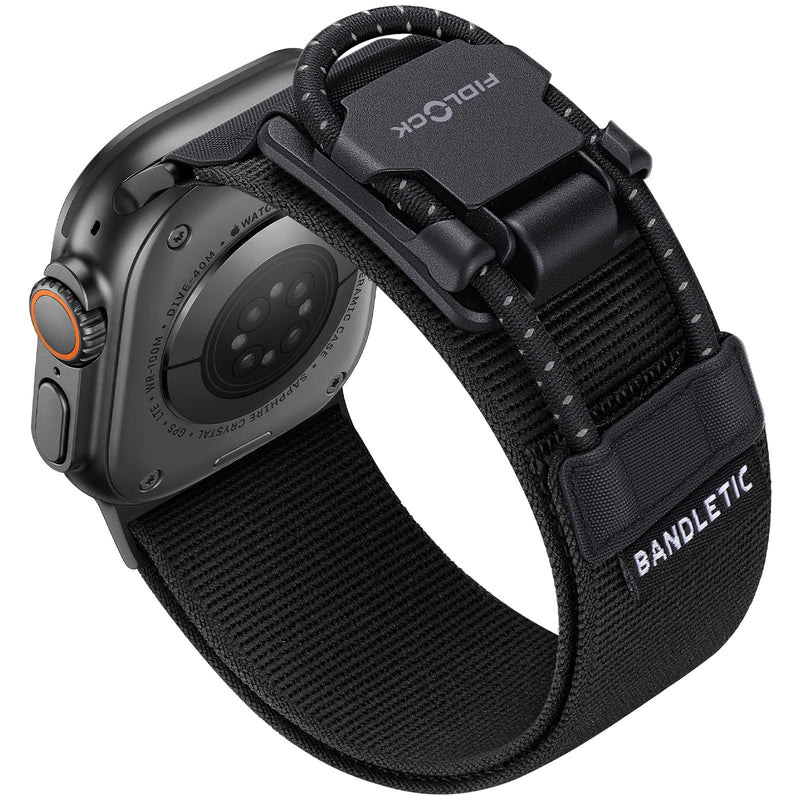 Bandletic Compatible with Apple Watch Ultra 3 / Ultra 2 Bands 49mm for Men | 30mm Wide Braided Nylon Strap with Magnetic Fidlock Hook Rope Buckle for iWatch Series 11/10 46mm, 9/8/7 45mm, SE/6/5/4 44mm Black Large(7.1"-7.6") 49/46/45/44mm