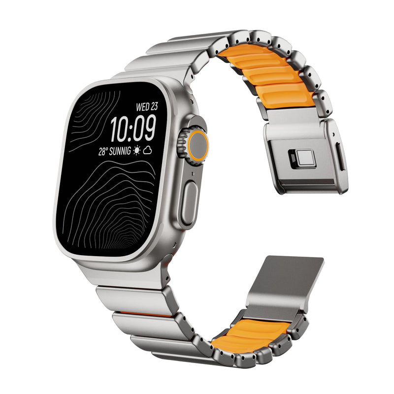 Unfettered Magnetic Titanium Band Compatible with Apple Watch Ultra 3/2/1 49mm Series 11 10 9 8 7 46mm 45mm 44mm 42mm SE 3/2/1, Silicone Dual‑Layer Link for iwatch Men Women Orange-t 49mm/46mm/45mm/44mm/42mm