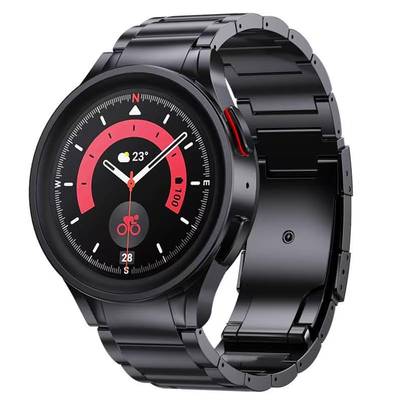 20mm No Gap Titanium Bands for Galaxy Watch 7 6 5 4 FE 44mm 40mm | Metal Strap for Samsung Watch 6 Classic 47/43mm,5 Pro 45mm,4 Classic 46/42mm | Lightweight,Hypoallergenic,Fit wrist 5.9"-8.5" black 20mm