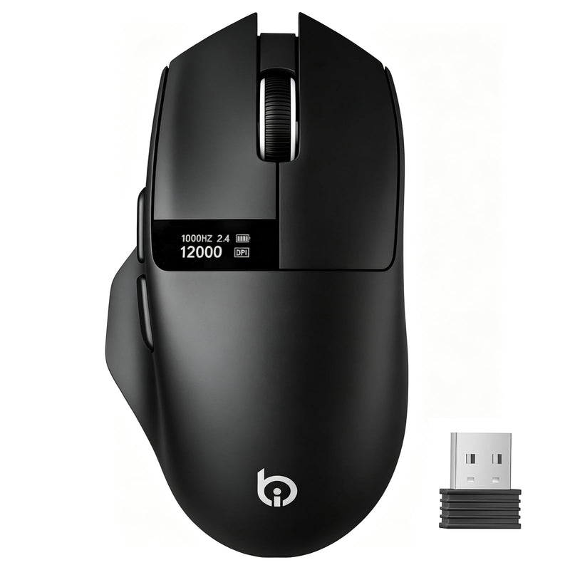 G9Pro Wireless Bluetooth Mouse with LED Screen Display | 12000 DPI Computer Mouse with 6 Adjustable DPI, Wired/BT1/2.4G Tri-Mode, Type-C Rechargeable, Lightweight & Office Use for PC Black
