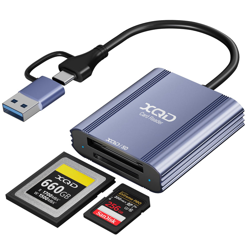 XQD Card Reader - 2 in 1 XQD SD Memory Card Adapter with USB-C/USB-A, 5Gbps Aluminum XQD Reader for iPhone 17/16/15, Windows/MacOS/Android, Sony G/M Series, Lexar 2933x/1400x, XQD and SD Card Reader