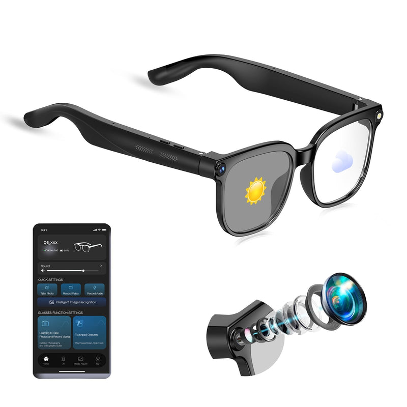 Smart Glasses with Camera, 4K HD Video & Photo Capture Recording Glasses with Audio, AI ChatGPT Assistant, Real-Time Translation Bluetooth Camera Sunglasses, Voice Control Smart Glasses for Men Women