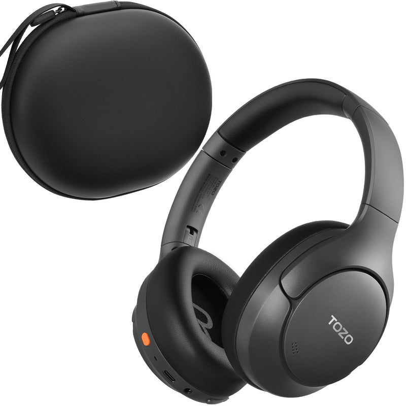 TOZO HT3 Hybrid Noise Cancelling Wireless Headphones, 90H Over Ear Headset | Hi Res Audio, AI Voice Assistant, Dual Device Connection, 32 Custom EQs, Built In 5 Mics, ANC, Foldable with Case Black Headphones with Case
