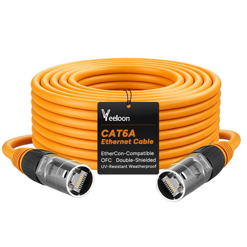 CAT6A S/FTP EtherCON Cable 60 FT,10Gbps Professional Audio & Lighting Locking RJ45 Cable,26AWG OFC UV Resistant PVC for DMX,Stage,Studio Live Touring,Concerts ,Studio-Grade Sound Transmission,Yellow
