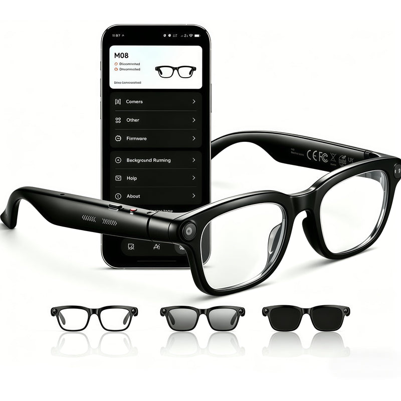 AI Smart Glasses with Camera, 8MP 4K Video Recording, Black | 8MP 4K Camera with EIS, AI Real-Time Translation, UV400 Photochromic, IP65, Bluetooth 5.4 Open-Ear Audio, 42g Ultra-Light