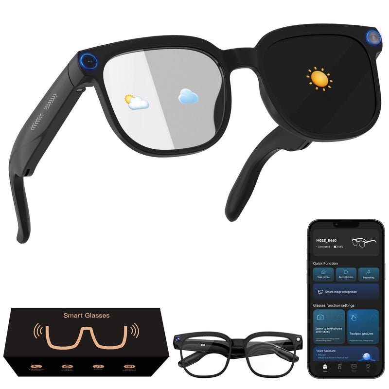 AI Glasses with Camera and Transition Lenses - Support 140+ Languages Translation, 1080P Hands-Free Video Recording Vlogging IP65 Waterproof Smart Glasses with Camera for Men and Women Brown