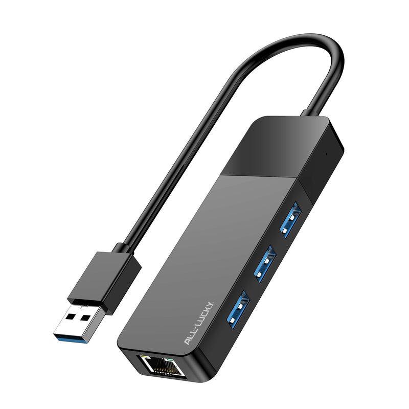 USB to Ethernet Adapter, 3xUSB 3.0 and 1000M RJ45 Network Hub for Laptop | 4-in-1 USB A Hub (Gigabit RJ45 & 3 USB-A ports) Plug & Play for Laptop/PC/MacBook/Surface/Dell XPS, Windows/Mac/Chrome OS 0.95FT -4 in 1 USB A to Ethernet Adapte