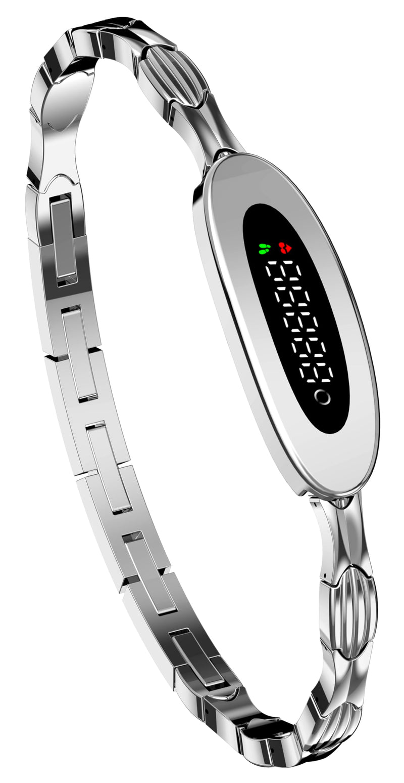 Ladies Smart Bracelet for Women Fitness Tracker Heart Rate Sleep Monitor Sports Modes Remote Camera Waterproof Ultra-Thin Luxury Womens Gold Smart Bracelet for Android iOS Phones silver