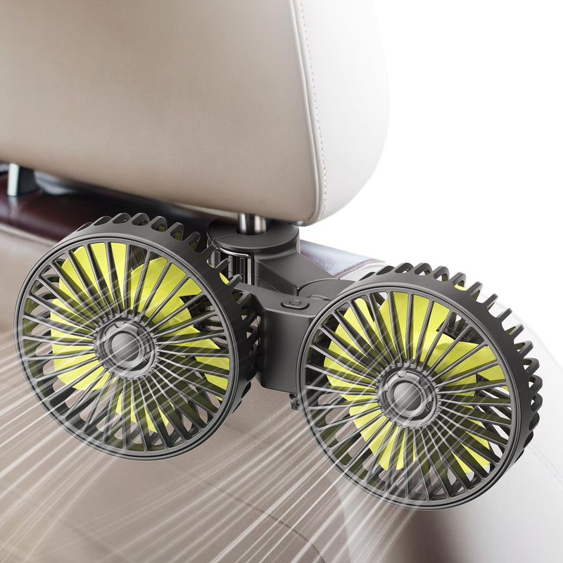 Qidoe Car Fan for Back Seat, USB Powered Portable Fans for Car 360° Rotation Cooling Fans with 3 Speeds, 5V Air Circulation Vehicle Fan Adjustable Clip for All Kind of Cars Yellow