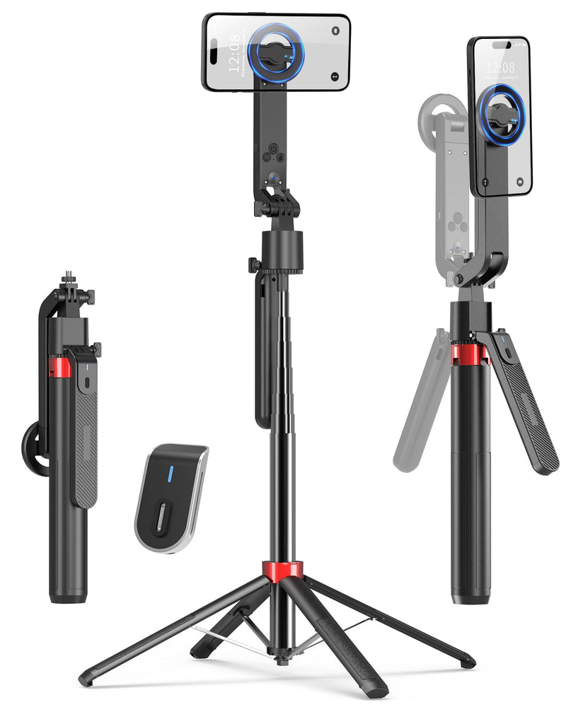 PlusAcc Auto Face Tracking Tripod for iPhone with Rechargeable Remote, 72" | Selfie Stick Mount for MagSafe, 360°Rotation Extendable Travel Stand, Compatible with iPhone, Camera, Video Recording 72"