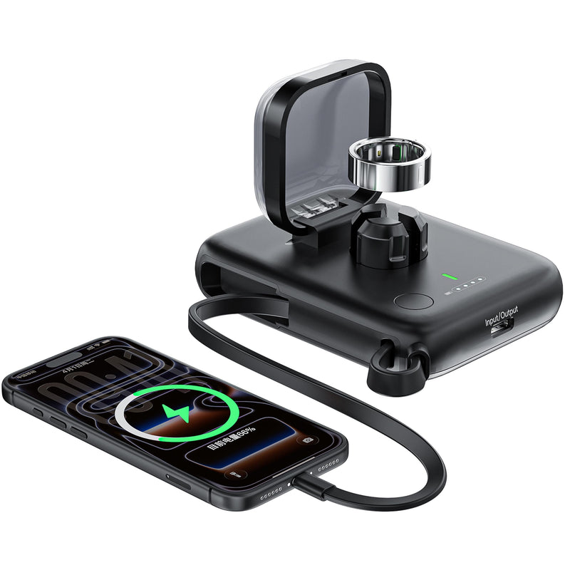 HUOTO Portable Charging Case for Oura Ring Gen 4, Smaller 5000mAh Fast Charging Power Bank with USB-C Cable,Travel Keychain Battery Pack for iPhone Air/17/16/15/ Galaxy Black