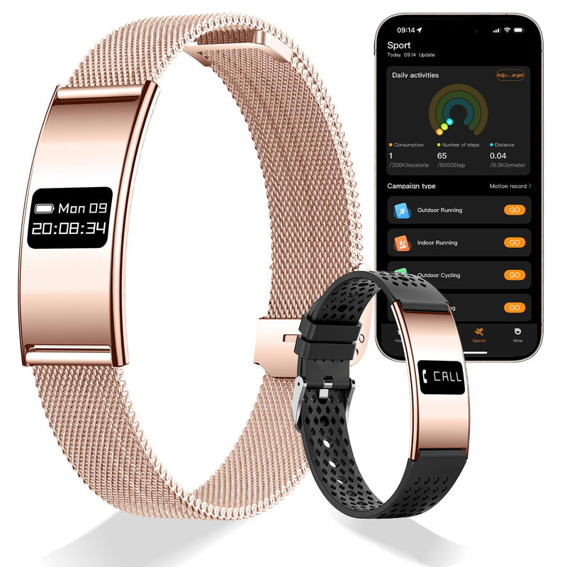 Smart Bracelet for Women Men Ultra-Thin Fitness Tracker for Android & iOS | Wearable Activity,100m Waterproof,24/7 Health Monitoring Heart Rate,Sleep Monitor,100+ Sports modes,30 Days Battery,3 Bands Rose Gold Mesh Strap
