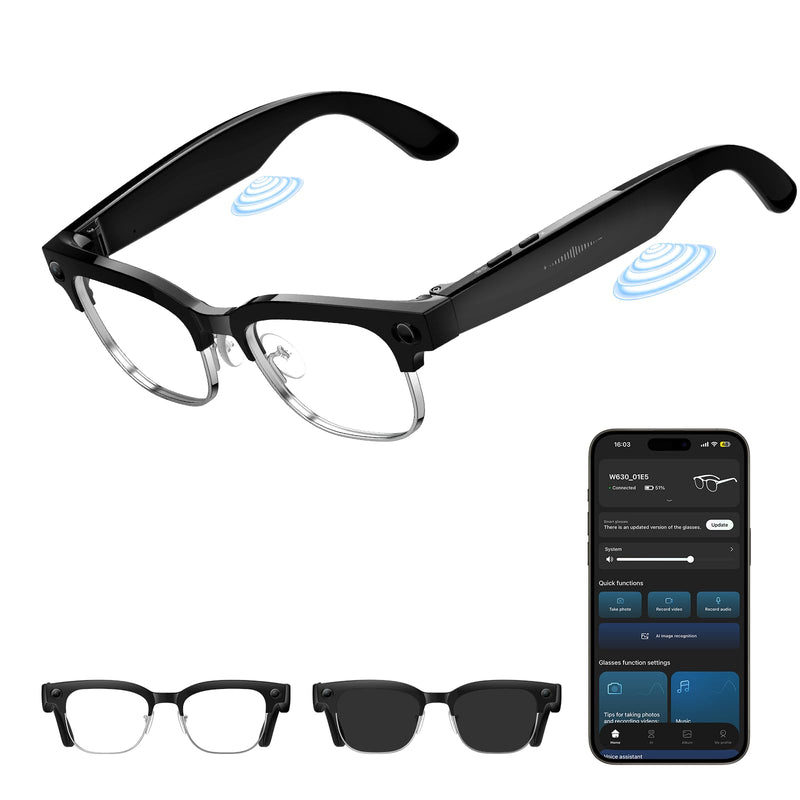 AI Smart Glasses with Camera, Anti-Shake Video & Photo Capture | Open-Ear Music & Calls, Touch Control, Voice Assistant, Real-Time Translation, Auto Photochromic UV400 PC Lenses