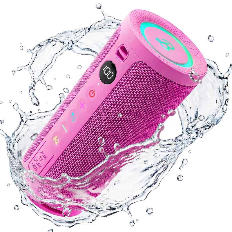 BassBloom Roar 3 Portable Bluetooth Speaker,20W Powerful Sound with JIKE Bass,IPX6 Waterproof,24H Playtime,Bluetooth 5.4,RGB Lights,Wireless TWS Pairing,Outdoor for Camping and Beach (Pink)