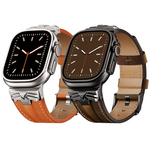 DABAOZA Leather Band Compatible for Apple Watch Ultra 3 Band 49mm 46mm 45mm 44mm for Men Women, Premium Leather Rugged Matel Replacement Strap for iWatch Ultra 2 SE Series 11 10 9 8 7 6 5 4