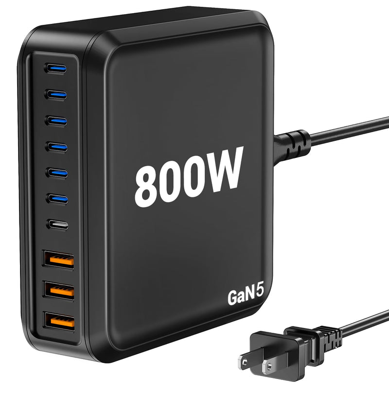 800W USB C Charger Block Fast 10-Port USB C Charging Station GaN PD 140W Laptop Charger Adapter for MacBook Pro/Air, DELL, iPad, iPhone, Samsung Galaxy