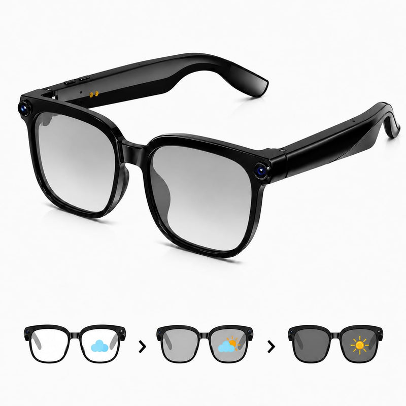 AI Smart Glasses with 8MP Camera, 6-Axis EIS 1200P Video Recording Sunglasses, Bluetooth 5.4 Open-Ear Audio with ChatGPT Translation for Cycling & Vlogging, 42g Lightweight Shiny Black02