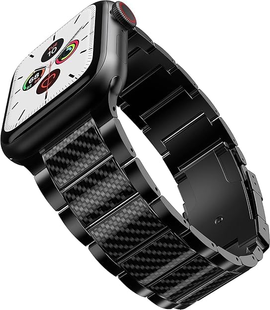 Titanium Bands Compatible with Apple Watch 49mm 46mm 45mm 44mm 42mm 41mm 40mm Band for Men, Titanium Metal Band Replacement Strap for Watch Ultra 3/2/1/Series 11 10 9 8 7 6 5 4 3 SE Carbon Fiber Black 49mm/46mm/45mm/44mm/42mm(Series 3)